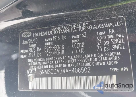 2010 Hyundai Santa Fe Gls from USA, damaged, VIN 5NMSG3AB4AH406502